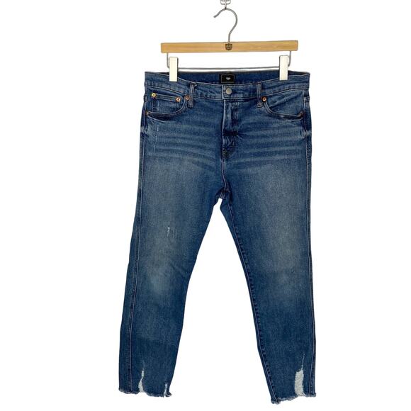 Gap High Rise Slim Straight Medium Wash Destroyed Denim Jeans - Women's 14R - Picture 1 of 5
